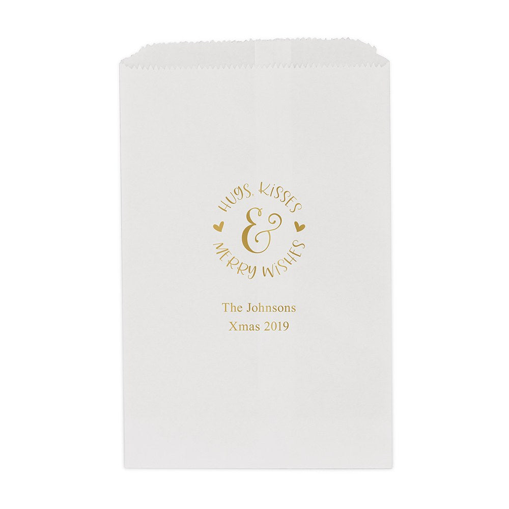 HUGS, KISSES & MERRY WISHES FLAT POCKET STYLE GOODIE BAG