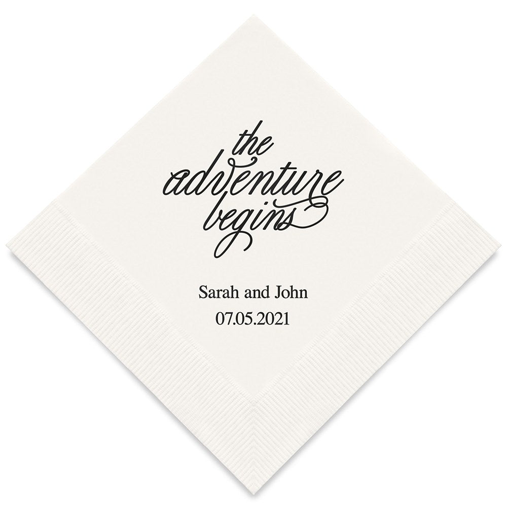 PERSONALIZED FOIL PRINTED PAPER NAPKINS - The Adventure Begins
(50/pkg) - AyaZay Wedding Shoppe