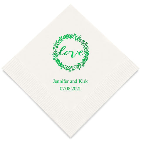 PERSONALIZED FOIL PRINTED PAPER NAPKINS - Love Wreath (50/pkg) - AyaZay Wedding Shoppe