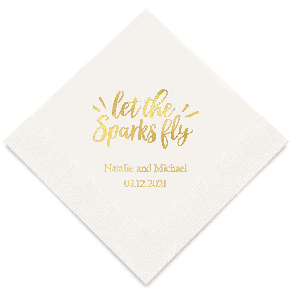 PERSONALIZED FOIL PRINTED PAPER NAPKINS - Let The Sparks Fly
(50/pkg) - AyaZay Wedding Shoppe