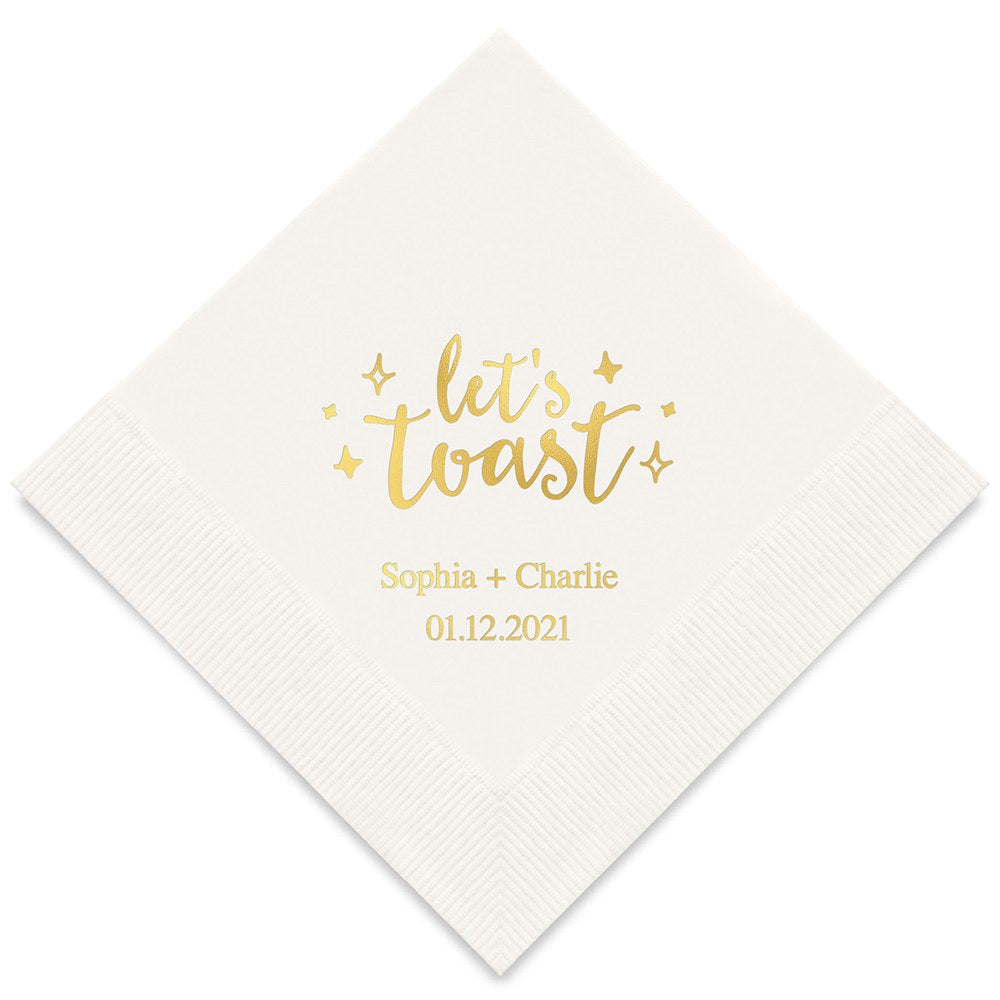 PERSONALIZED FOIL PRINTED PAPER NAPKINS - Let’s Toast

(50/pkg) - AyaZay Wedding Shoppe