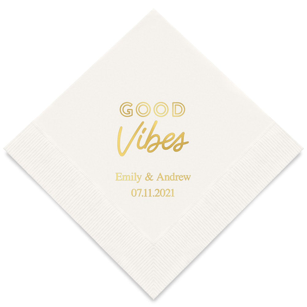 PERSONALIZED FOIL PRINTED PAPER NAPKINS - Good Vibes

(50/pkg) - AyaZay Wedding Shoppe