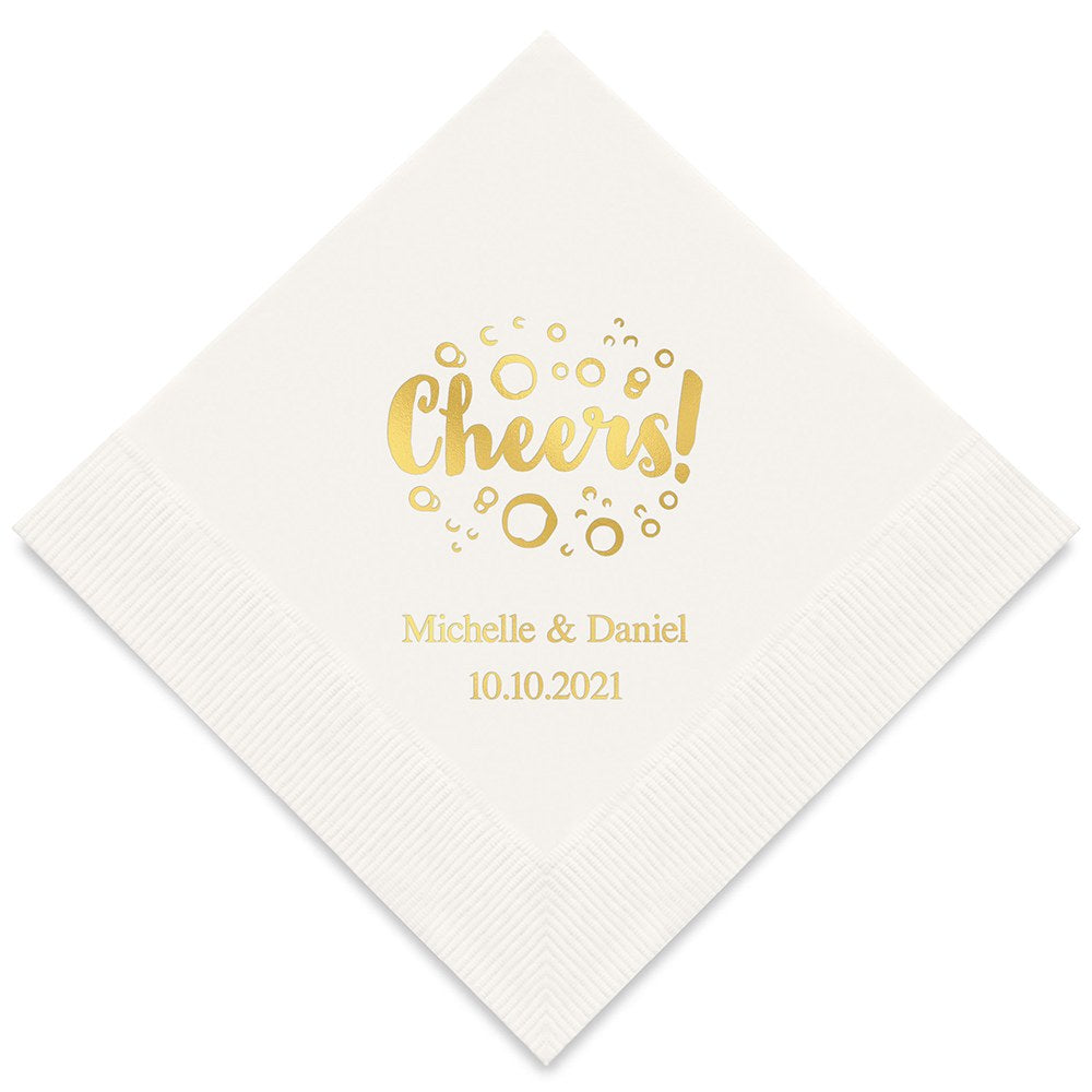 PERSONALIZED FOIL PRINTED PAPER NAPKINS - Cheers With Bubbles

(50/pkg) - AyaZay Wedding Shoppe