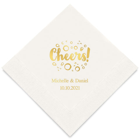 PERSONALIZED FOIL PRINTED PAPER NAPKINS - Cheers With Bubbles

(50/pkg) - AyaZay Wedding Shoppe