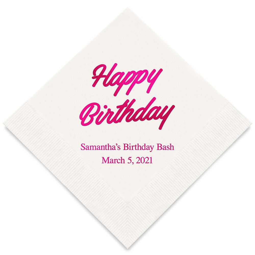 PERSONALIZED FOIL PRINTED PAPER NAPKINS - Happy Birthday Script
(50/pkg) - AyaZay Wedding Shoppe