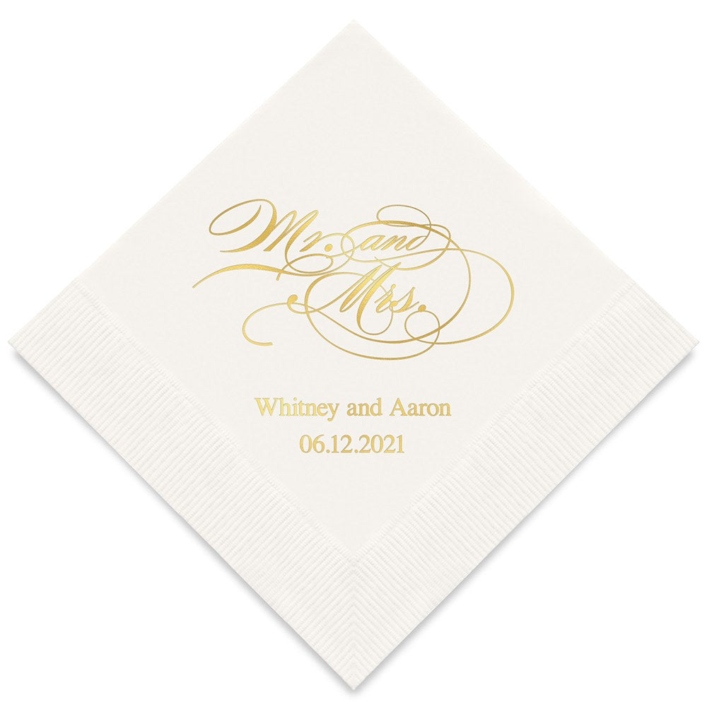 PERSONALIZED FOIL PRINTED PAPER NAPKINS - Mr & Mrs Script (50/pkg) - AyaZay Wedding Shoppe