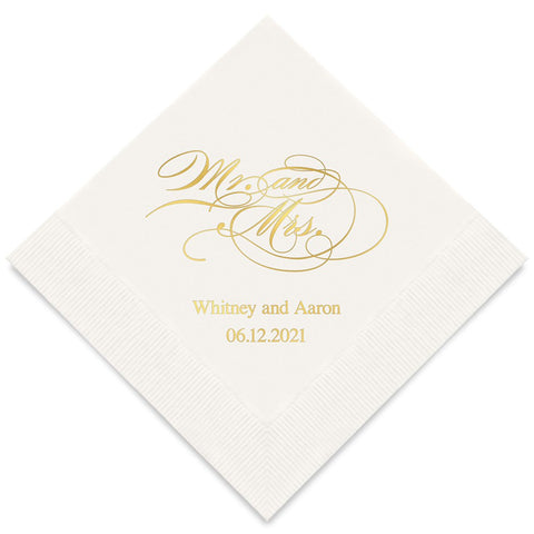 PERSONALIZED FOIL PRINTED PAPER NAPKINS - Mr & Mrs Script (50/pkg) - AyaZay Wedding Shoppe