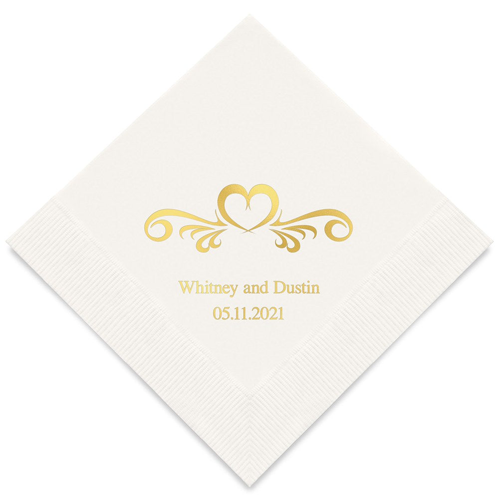PERSONALIZED FOIL PRINTED PAPER NAPKINS - Heart Swirl
(50/pkg) - AyaZay Wedding Shoppe