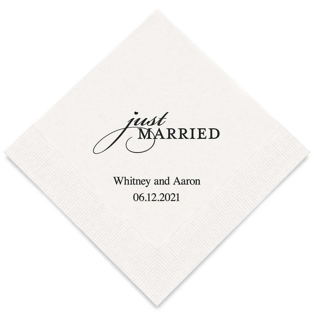PERSONALIZED FOIL PRINTED PAPER NAPKINS - Just Married (50/pkg) - AyaZay Wedding Shoppe