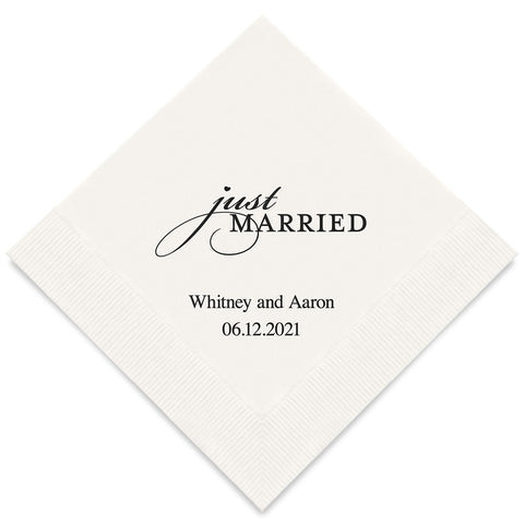 PERSONALIZED FOIL PRINTED PAPER NAPKINS - Just Married (50/pkg) - AyaZay Wedding Shoppe