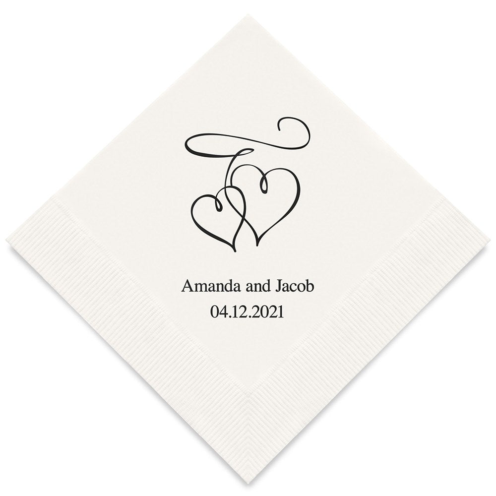 PERSONALIZED FOIL PRINTED PAPER NAPKINS - Double Hearts (50/pkg) - AyaZay Wedding Shoppe