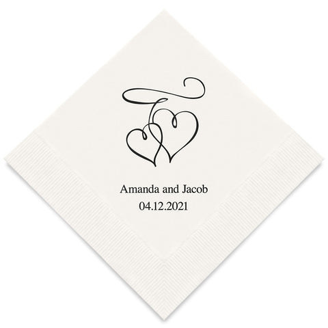PERSONALIZED FOIL PRINTED PAPER NAPKINS - Double Hearts (50/pkg) - AyaZay Wedding Shoppe
