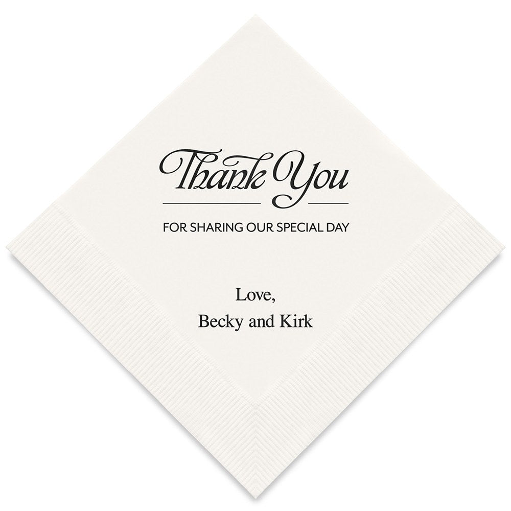 PERSONALIZED FOIL PRINTED PAPER NAPKINS - Thank You For Sharing

(50/pkg)
