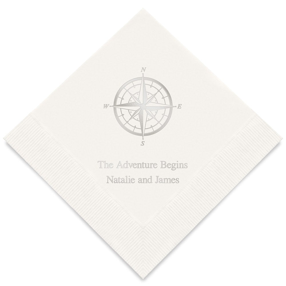 PERSONALIZED FOIL PRINTED PAPER NAPKINS - Vintage Travel Compass

(50/pkg)