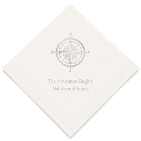 PERSONALIZED FOIL PRINTED PAPER NAPKINS - Vintage Travel Compass

(50/pkg)