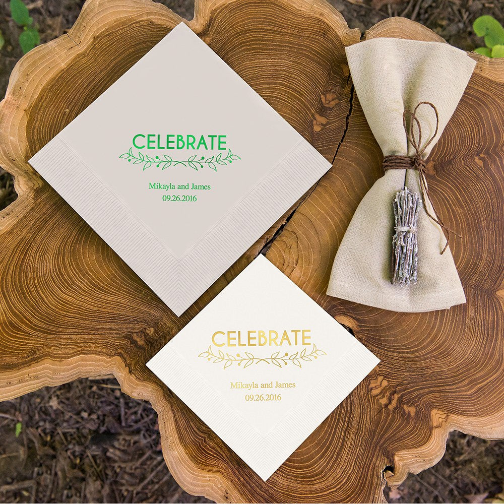 PERSONALIZED FOIL PRINTED PAPER NAPKINS - Woodland Pretty Celebrate

(50/pkg) - AyaZay Wedding Shoppe