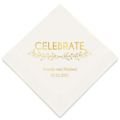 PERSONALIZED FOIL PRINTED PAPER NAPKINS - Woodland Pretty Celebrate

(50/pkg) - AyaZay Wedding Shoppe