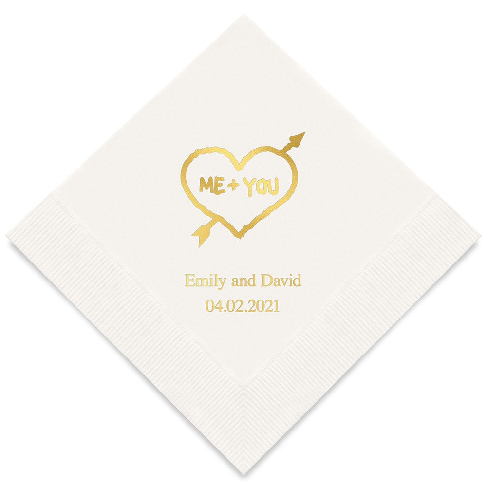 PERSONALIZED FOIL PRINTED PAPER NAPKINS - Me+You In Heart And Arrow

 (50/pkg) - AyaZay Wedding Shoppe