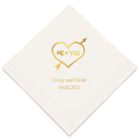 PERSONALIZED FOIL PRINTED PAPER NAPKINS - Me+You In Heart And Arrow

 (50/pkg) - AyaZay Wedding Shoppe