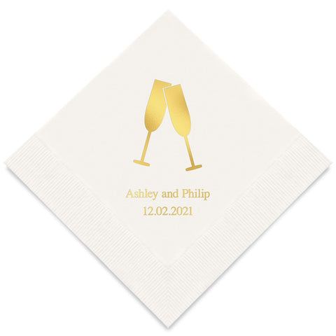 PERSONALIZED FOIL PRINTED PAPER NAPKINS - Champagne Flutes
(50/pkg) - AyaZay Wedding Shoppe