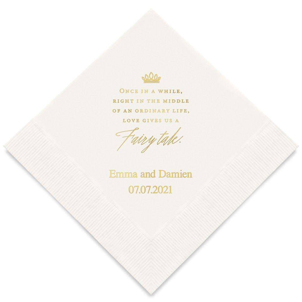 PERSONALIZED FOIL PRINTED PAPER NAPKINS - Love Gives Us A Fairy Tale
(50/pkg) - AyaZay Wedding Shoppe