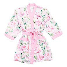 PINK WATERCOLOR FLORAL SILKY KIMONO ROBE ON PINK - AyaZay Wedding Shoppe