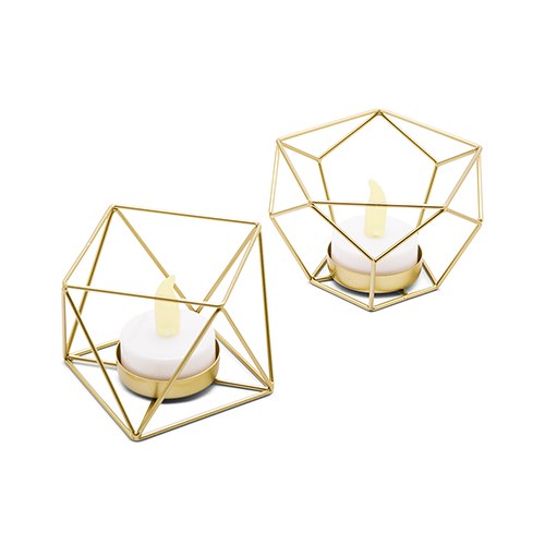 SMALL GOLD METAL GEO TEALIGHT HOLDER - SET OF 2 - AyaZay Wedding Shoppe