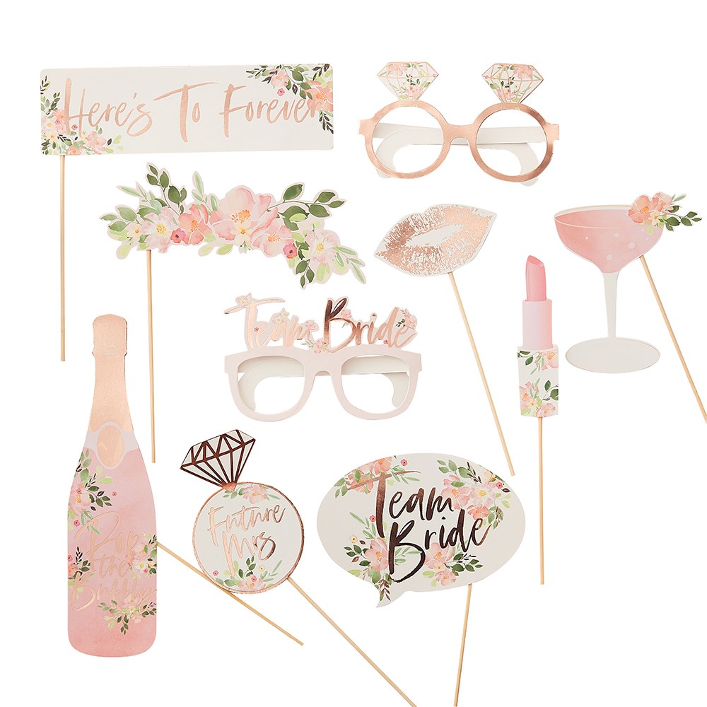 PHOTO BOOTH PROPS - ROSE GOLD FLORAL