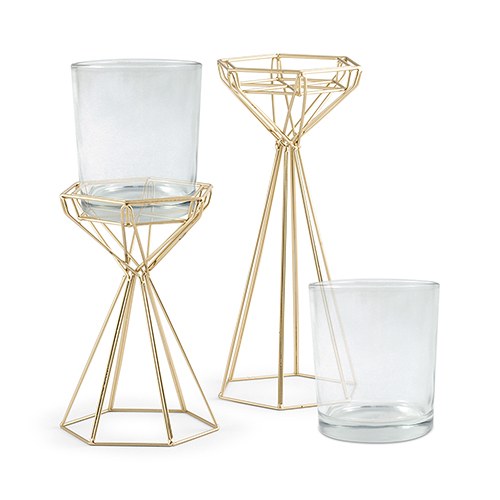 TALL GOLD GEOMETRIC CANDLE HOLDER SET - AyaZay Wedding Shoppe