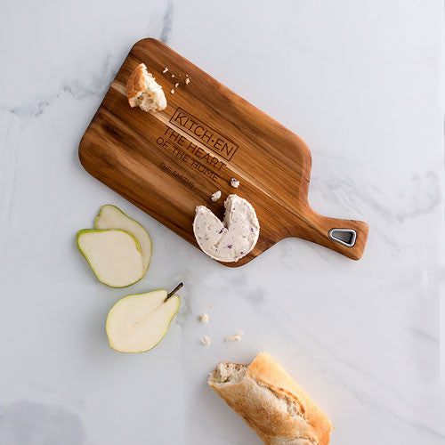 TEAK WOOD CUTTING AND SERVING BOARD WITH KITCHEN ETCHING - AyaZay Wedding Shoppe