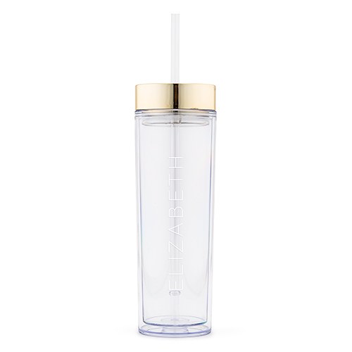 PERSONALIZED PLASTIC DRINK TUMBLER - CONTEMPORARY VERTICAL LINE PRINTING - AyaZay Wedding Shoppe